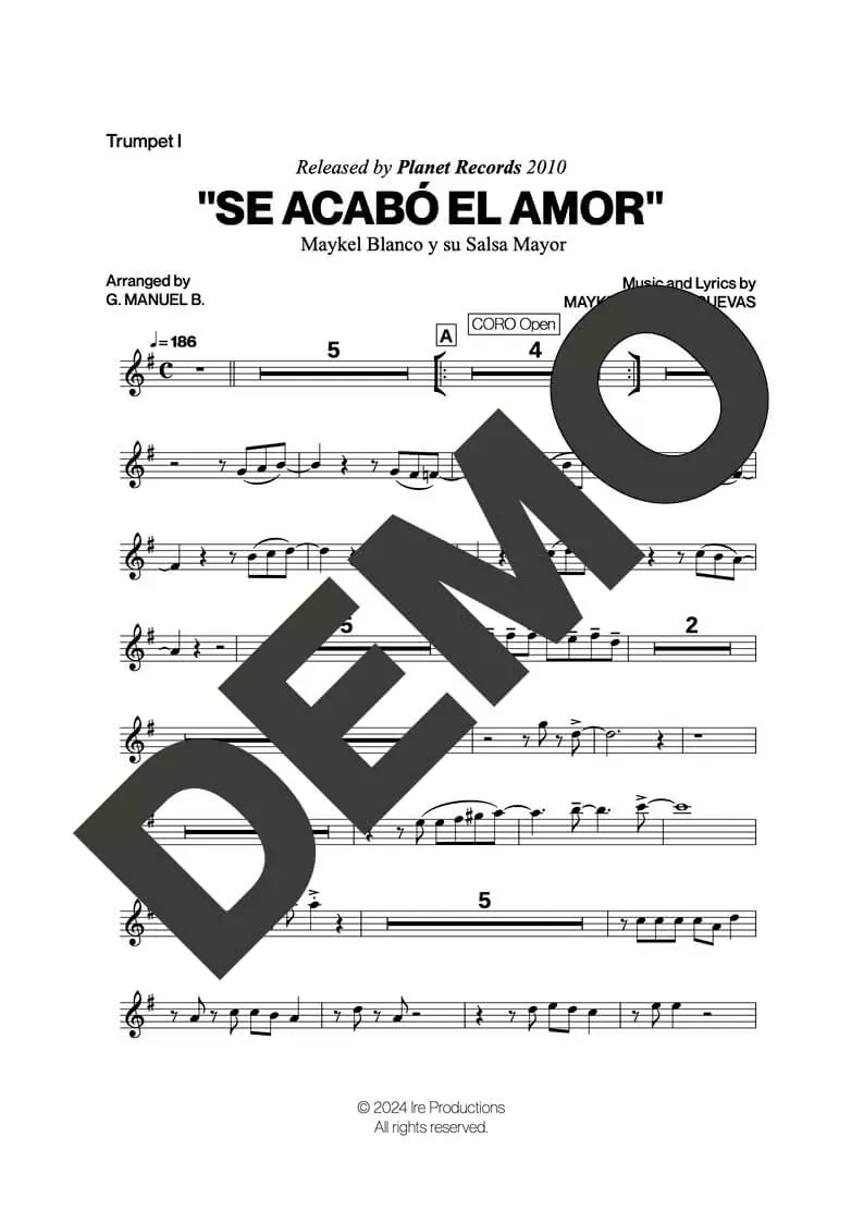 Maykel Blanco y su Salsa Mayor – Se Acabó el Amor – First Page of Sheet Music Preview (PDF) – Includes charts for Trumpets, Trombones, Saxophone, Piano and Bass