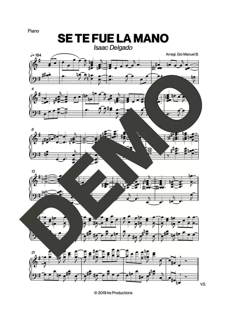 Issac Delgado – Se Te Fue la Mano – Sheet Music Demo Page 3 (PDF) – Includes charts for Trumpets, Trombones, Saxophone, Piano and Bass