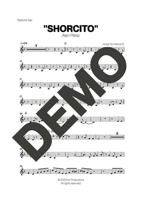 Alain Peréz – Shorcito – First Page of Sheet Music Preview (PDF) – Includes charts for Trumpets, Trombones, Saxophone, Piano and Bass