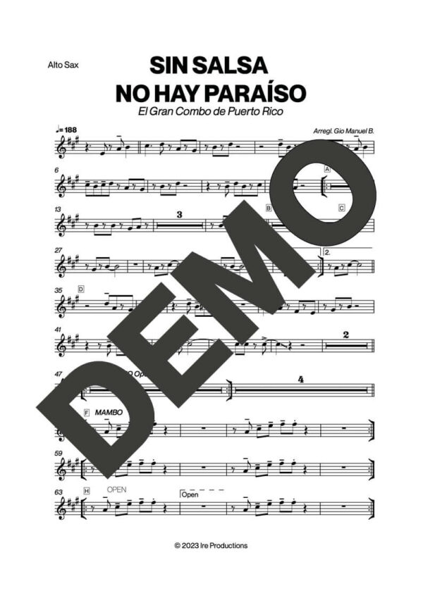 El Gran Combo de Puerto Rico – Sin Salsa No Hay Paraíso – First Page of Sheet Music Preview (PDF) – Includes charts for Trumpets, Trombones, Saxophone, Piano and Bass