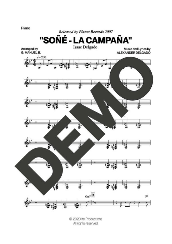 Issac Delgado – Soñé (La Campaña) – Sheet Music Demo Page 3 (PDF) – Includes charts for Trumpets, Trombones, Saxophone, Piano and Bass