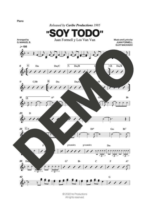 Los Van Van|Mayito Rivera – Soy Todo (Ay Dios, Ampárame) – Sheet Music Demo Page 3 (PDF) – Includes charts for Trumpets, Trombones, Saxophone, Piano and Bass