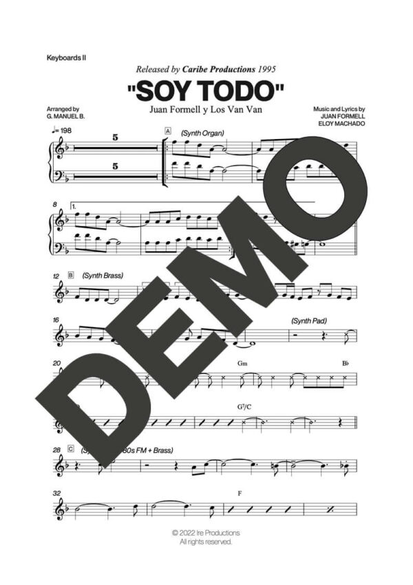 Los Van Van|Mayito Rivera – Soy Todo (Ay Dios, Ampárame) – Sheet Music Demo Page 5 (PDF) – Includes charts for Trumpets, Trombones, Saxophone, Piano and Bass