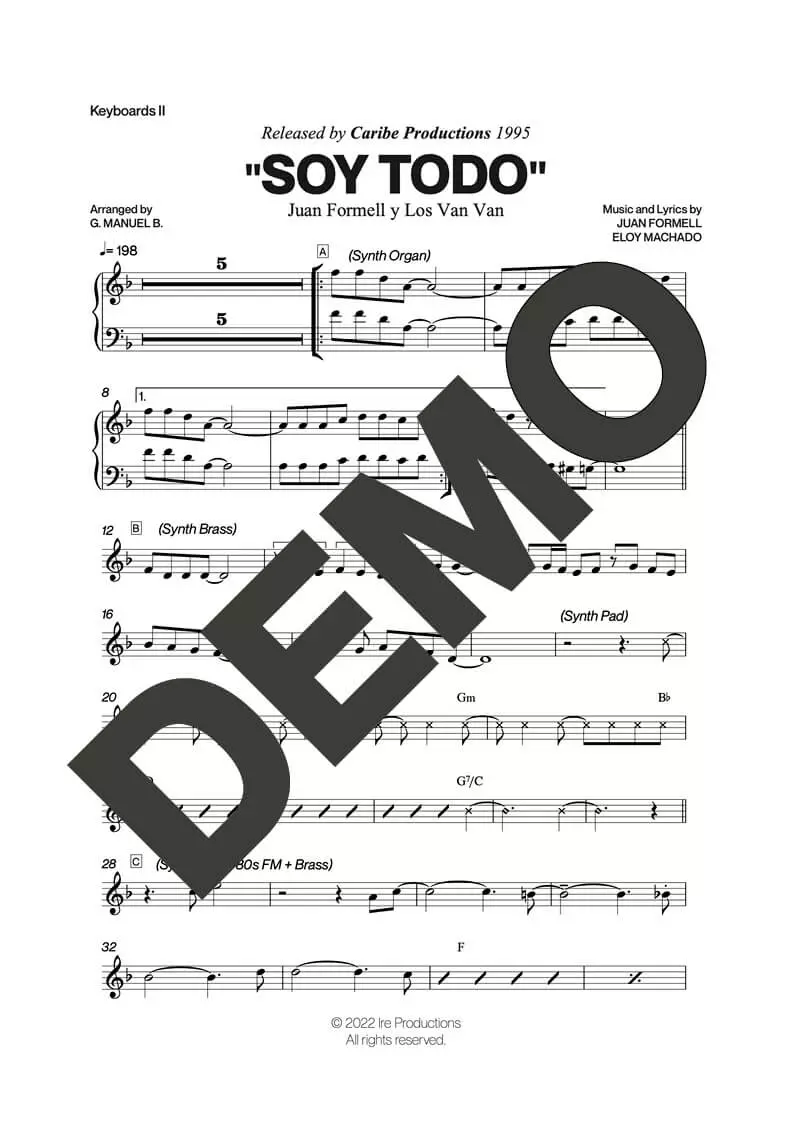 Los Van Van|Mayito Rivera – Soy Todo (Ay Dios, Ampárame) – Sheet Music Demo Page 5 (PDF) – Includes charts for Trumpets, Trombones, Saxophone, Piano and Bass