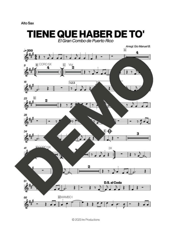 El Gran Combo de Puerto Rico – Tiene Que Haber de To' – First Page of Sheet Music Preview (PDF) – Includes charts for Trumpets, Trombones, Saxophone, Piano and Bass
