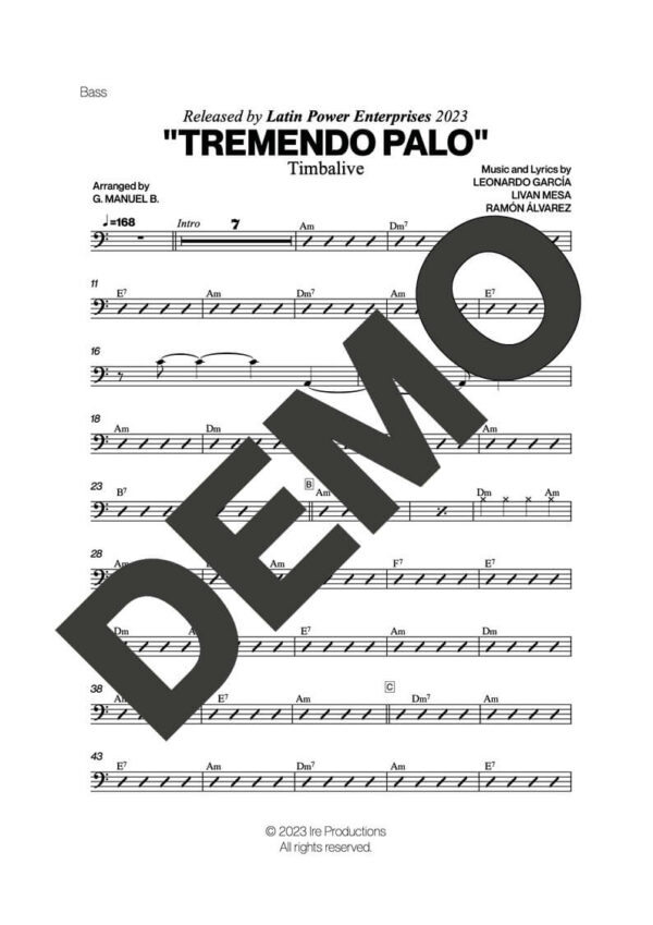 Timbalive – Tremendo Palo – First Page of Sheet Music Preview (PDF) – Includes charts for Trumpets, Trombones, Saxophone, Piano and Bass