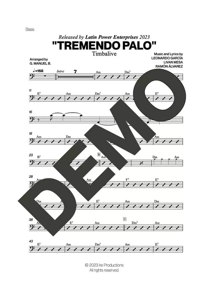 Timbalive – Tremendo Palo – First Page of Sheet Music Preview (PDF) – Includes charts for Trumpets, Trombones, Saxophone, Piano and Bass