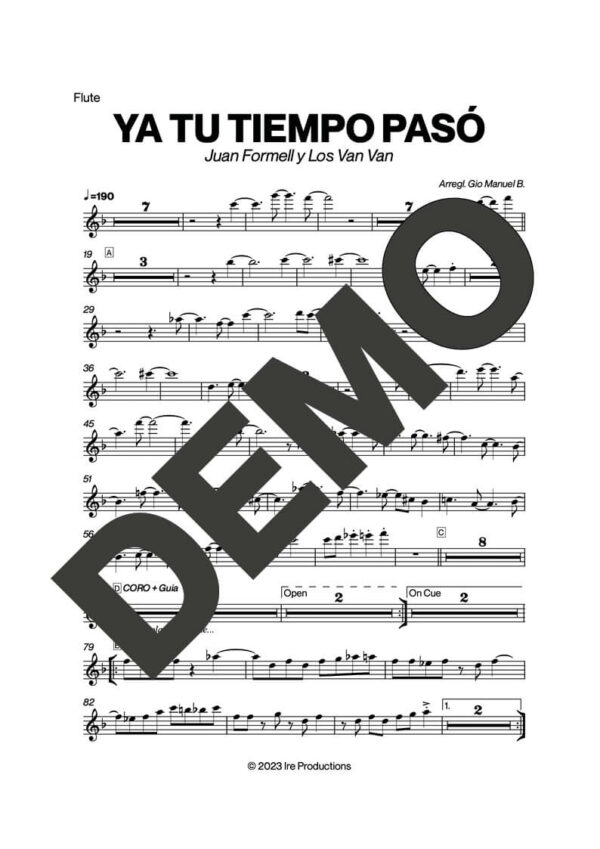Los Van Van|Mandy Cantero – Ya Tu Tiempo Pasó – First Page of Sheet Music Preview (PDF) – Includes charts for Trumpets, Trombones, Saxophone, Piano and Bass