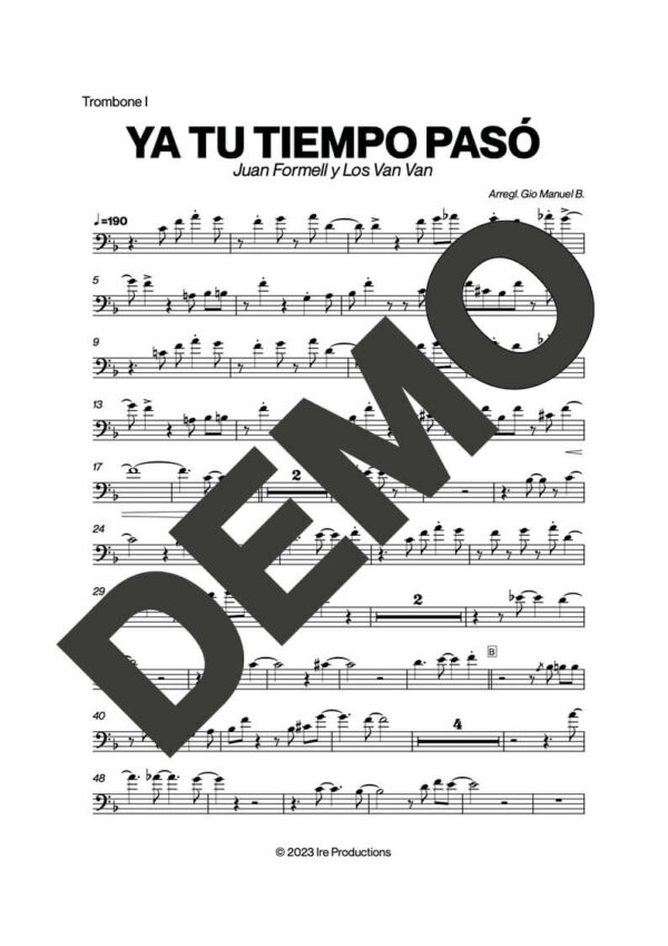 Los Van Van|Mandy Cantero – Ya Tu Tiempo Pasó – Sheet Music Demo Page 1 (PDF) – Includes charts for Trumpets, Trombones, Saxophone, Piano and Bass