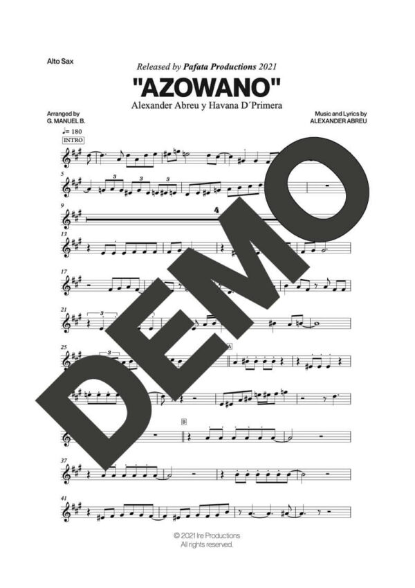 Havana D' Primera – Azowano feat. Rubén Bulnes – First Page of Sheet Music Preview (PDF) – Includes charts for Trumpets, Trombones, Saxophone, Piano and Bass