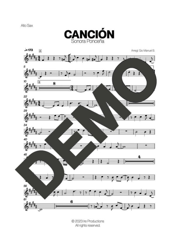 Sonora Ponceña – Canción – First Page of Sheet Music Preview (PDF) – Includes charts for Trumpets, Trombones, Saxophone, Piano and Bass