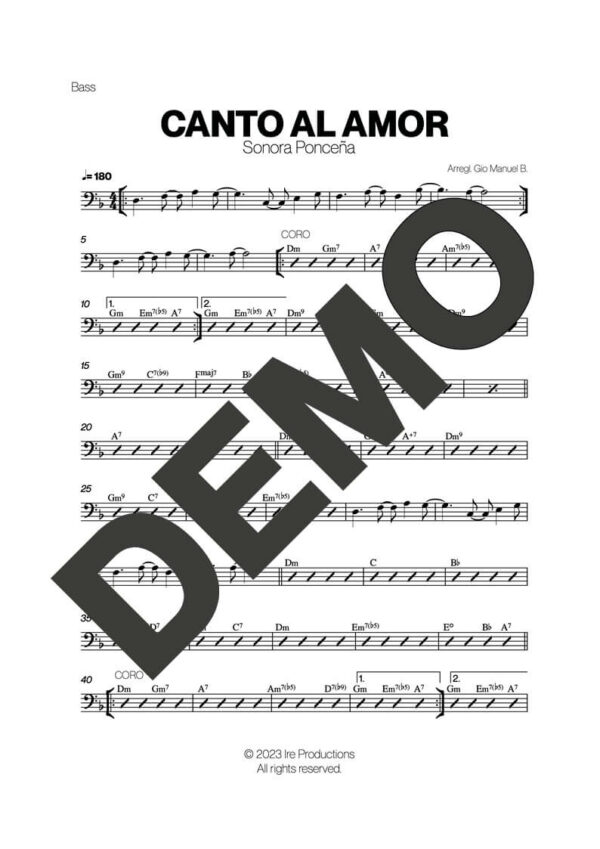 Sonora Ponceña – Canto al Amor – Sheet Music Demo Page 4 (PDF) – Includes charts for Trumpets, Trombones, Saxophone, Piano and Bass