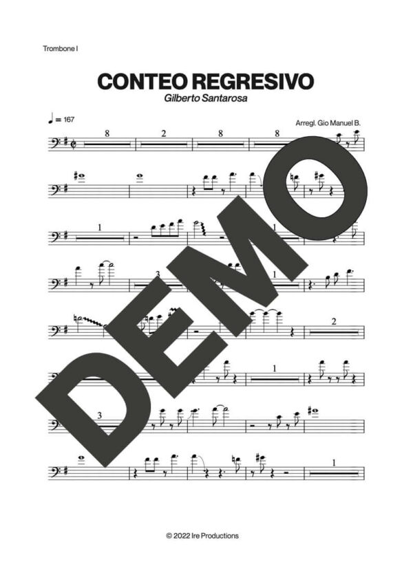Gilberto Santa Rosa – Conteo Regresivo – Sheet Music Demo Page 1 (PDF) – Includes charts for Trumpets, Trombones, Saxophone, Piano and Bass