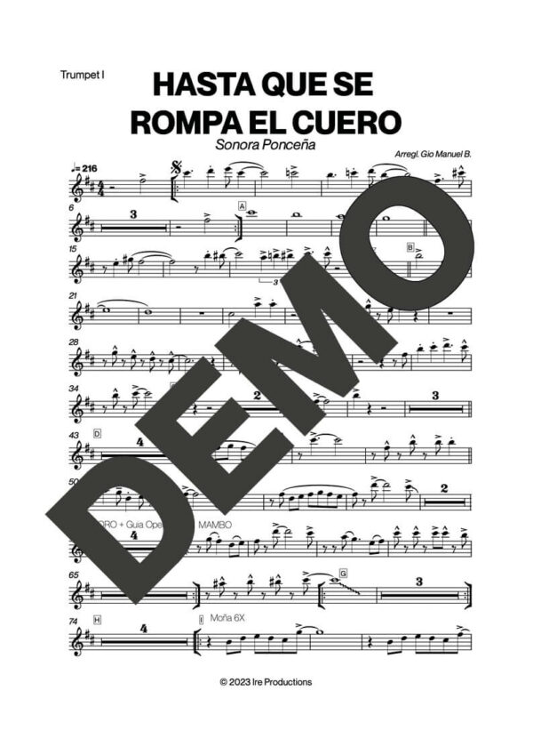 Sonora Ponceña – Hasta Que Se Rompa El Cuero – First Page of Sheet Music Preview (PDF) – Includes charts for Trumpets, Trombones, Saxophone, Piano and Bass