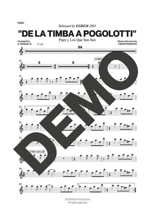 Pupy y Los Que Son Son – De La Timba a Pogolotti – Sheet Music Demo Page 3 (PDF) – Includes charts for Trumpets, Trombones, Saxophone, Piano and Bass