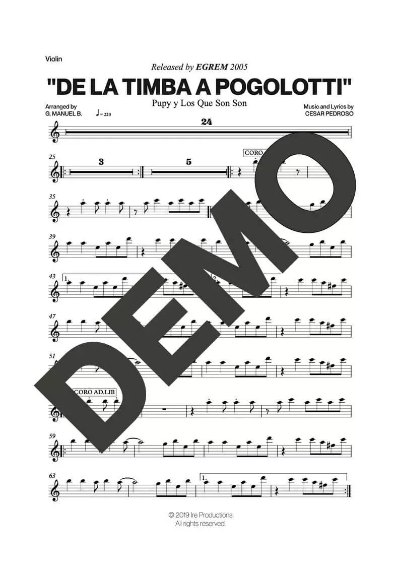 Pupy y Los Que Son Son – De La Timba a Pogolotti – Sheet Music Demo Page 3 (PDF) – Includes charts for Trumpets, Trombones, Saxophone, Piano and Bass