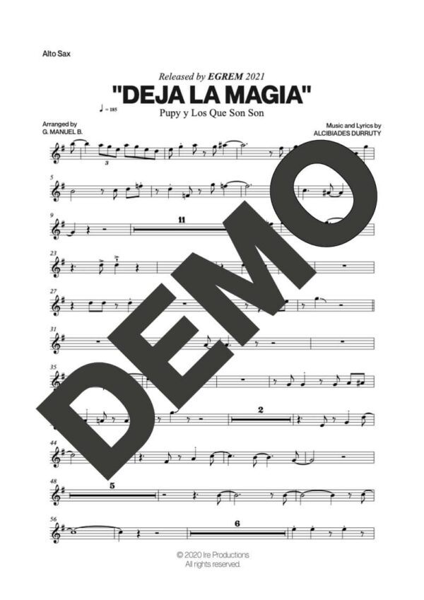 Pupy y Los Que Son Son – Deja la Magia – First Page of Sheet Music Preview (PDF) – Includes charts for Trumpets, Trombones, Saxophone, Piano and Bass
