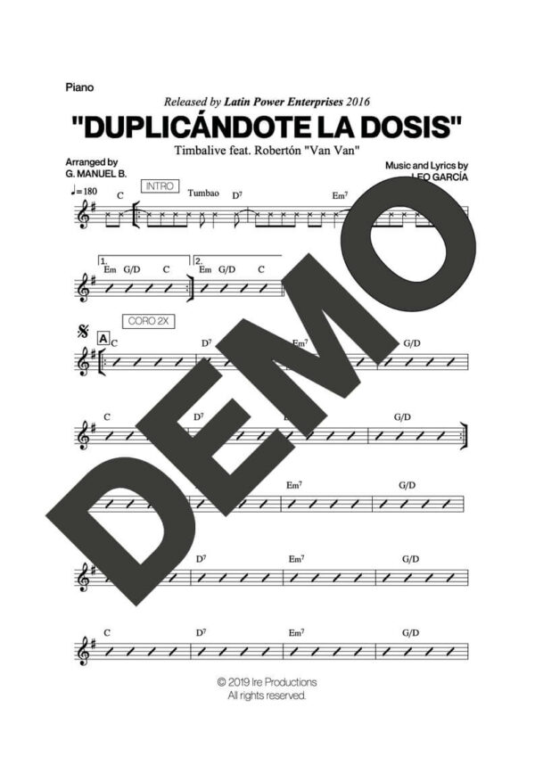 Los Van Van|Timbalive – Duplicándote La Dosis – Sheet Music Demo Page 3 (PDF) – Includes charts for Trumpets, Trombones, Saxophone, Piano and Bass