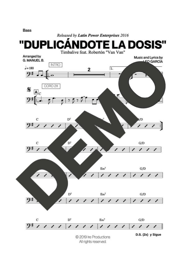 Los Van Van|Timbalive – Duplicándote La Dosis – Sheet Music Demo Page 4 (PDF) – Includes charts for Trumpets, Trombones, Saxophone, Piano and Bass