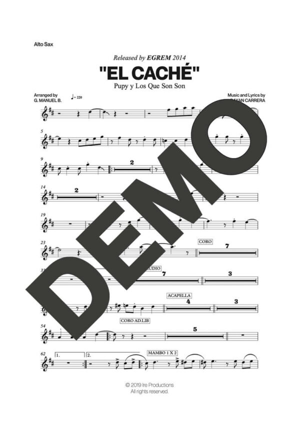 Pupy y Los Que Son Son – El Caché – First Page of Sheet Music Preview (PDF) – Includes charts for Trumpets, Trombones, Saxophone, Piano and Bass