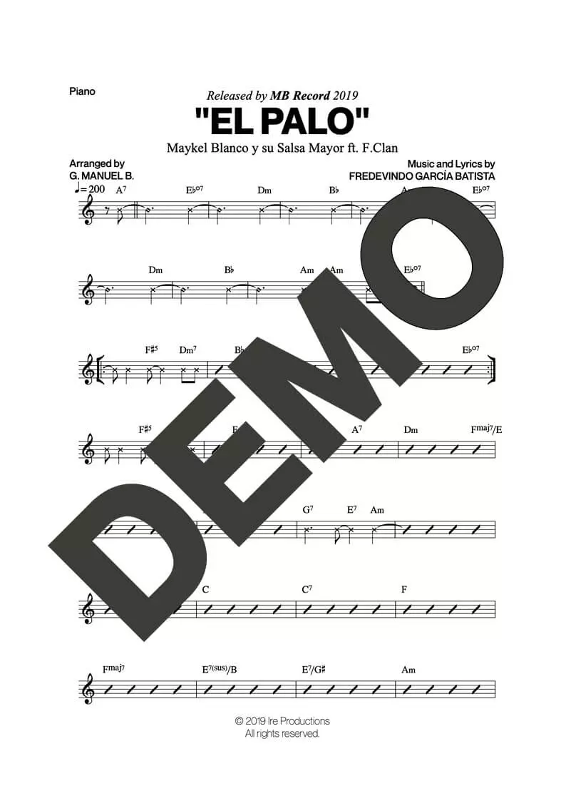 FClan|Maykel Blanco y su Salsa Mayor – El Palo – Sheet Music Demo Page 2 (PDF) – Includes charts for Trumpets, Trombones, Saxophone, Piano and Bass