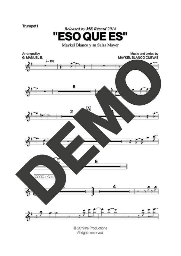 Maykel Blanco y su Salsa Mayor – Eso Que Es – First Page of Sheet Music Preview (PDF) – Includes charts for Trumpets, Trombones, Saxophone, Piano and Bass