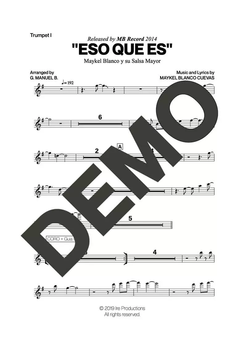 Maykel Blanco y su Salsa Mayor – Eso Que Es – First Page of Sheet Music Preview (PDF) – Includes charts for Trumpets, Trombones, Saxophone, Piano and Bass