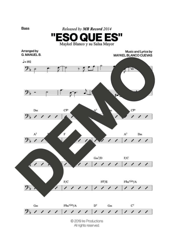 Maykel Blanco y su Salsa Mayor – Eso Que Es – Sheet Music Demo Page 3 (PDF) – Includes charts for Trumpets, Trombones, Saxophone, Piano and Bass