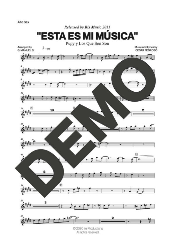 Pupy y Los Que Son Son – Esta Es Mi Música – First Page of Sheet Music Preview (PDF) – Includes charts for Trumpets, Trombones, Saxophone, Piano and Bass