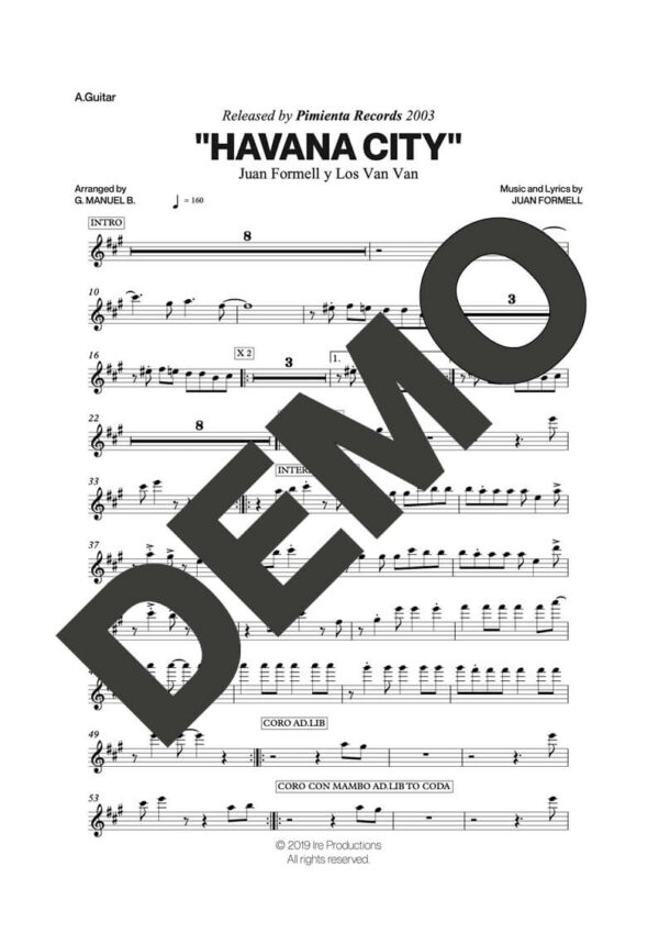 Los Van Van|Mayito Rivera – Havana City – Sheet Music Demo Page 4 (PDF) – Includes charts for Trumpets, Trombones, Saxophone, Piano and Bass