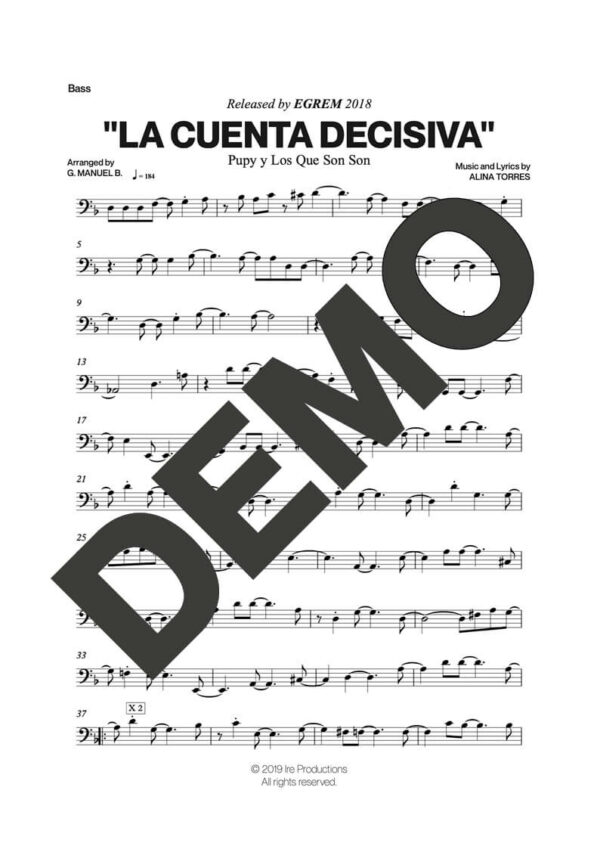 Pupy y Los Que Son Son – La Cuenta Decisiva – Sheet Music Demo Page 5 (PDF) – Includes charts for Trumpets, Trombones, Saxophone, Piano and Bass