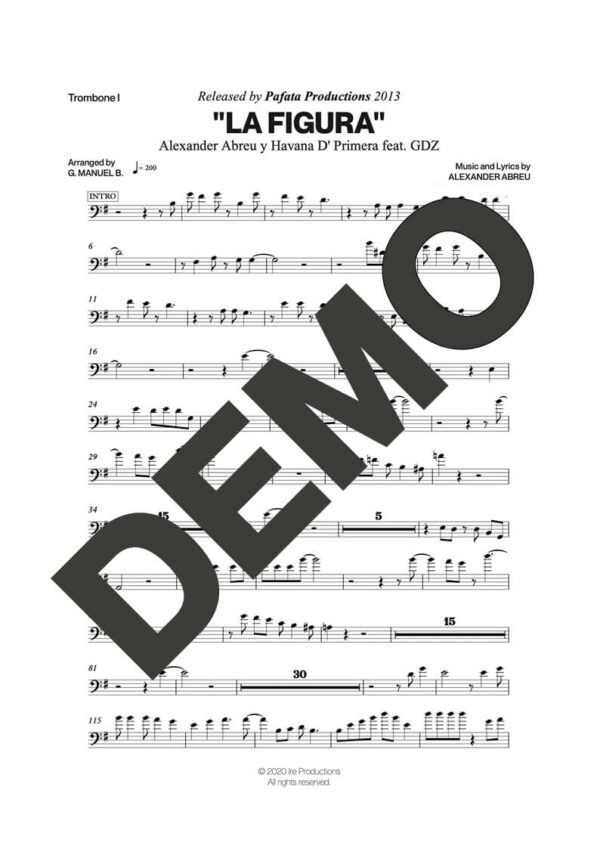 Gente de Zona|Havana D' Primera – La Figura – Sheet Music Demo Page 2 (PDF) – Includes charts for Trumpets, Trombones, Saxophone, Piano and Bass