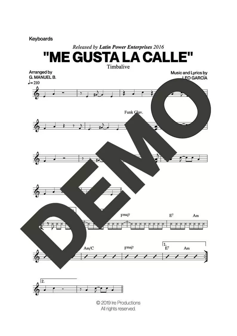 Timbalive – Me Gusta La Calle – Sheet Music Demo Page 4 (PDF) – Includes charts for Trumpets, Trombones, Saxophone, Piano and Bass