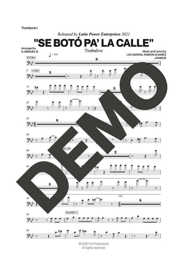 Timbalive – Se Botó Pa' la Calle – First Page of Sheet Music Preview (PDF) – Includes charts for Trumpets, Trombones, Saxophone, Piano and Bass