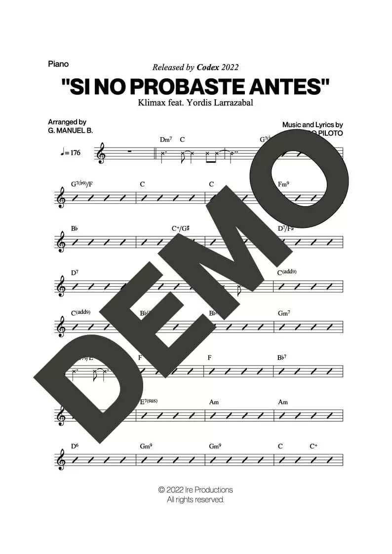 Klimax|Yordis Larrazábal – Si No Probaste Antes – Sheet Music Demo Page 1 (PDF) – Includes charts for Trumpets, Trombones, Saxophone, Piano and Bass