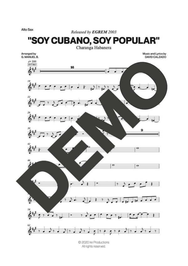 Charanga Habanera – Soy Cubano, Soy Popular – First Page of Sheet Music Preview (PDF) – Includes charts for Trumpets, Trombones, Saxophone, Piano and Bass