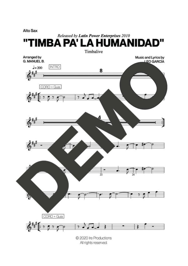 Timbalive – Timba Pa' la Humanidad – First Page of Sheet Music Preview (PDF) – Includes charts for Trumpets, Trombones, Saxophone, Piano and Bass