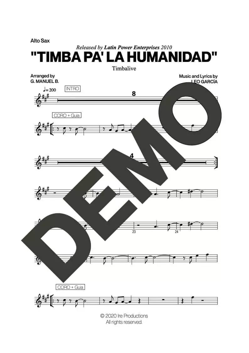 Timbalive – Timba Pa' la Humanidad – First Page of Sheet Music Preview (PDF) – Includes charts for Trumpets, Trombones, Saxophone, Piano and Bass