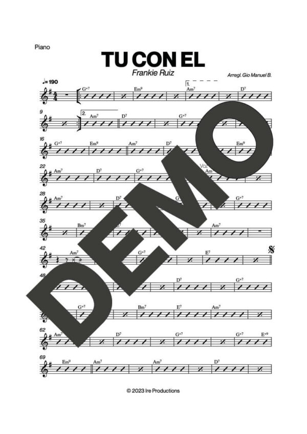 Frankie Ruiz – Tú Con Él – Sheet Music Demo Page 2 (PDF) – Includes charts for Trumpets, Trombones, Saxophone, Piano and Bass