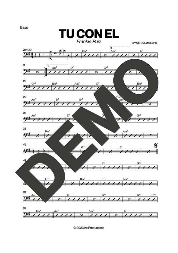 Frankie Ruiz – Tú Con Él – Sheet Music Demo Page 3 (PDF) – Includes charts for Trumpets, Trombones, Saxophone, Piano and Bass