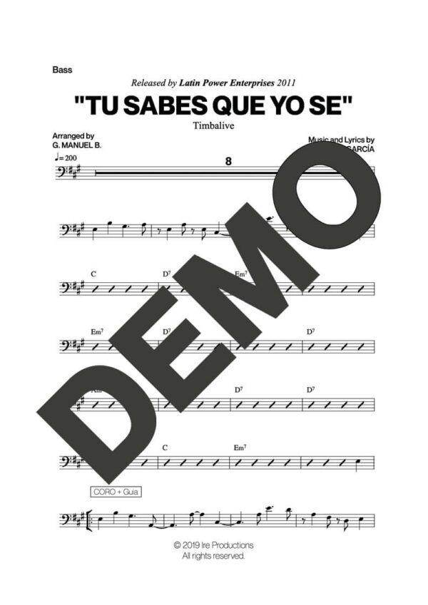Timbalive – Tu Sabes Que Yo Se – Sheet Music Demo Page 4 (PDF) – Includes charts for Trumpets, Trombones, Saxophone, Piano and Bass