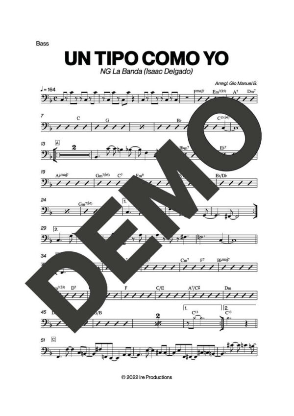 NG La Banda – Un Tipo Como Yo – Sheet Music Demo Page 6 (PDF) – Includes charts for Trumpets, Trombones, Saxophone, Piano and Bass