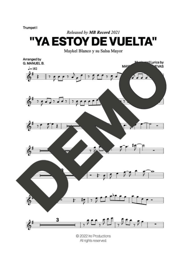 Maykel Blanco y su Salsa Mayor – Ya Estoy de Vuelta – First Page of Sheet Music Preview (PDF) – Includes charts for Trumpets, Trombones, Saxophone, Piano and Bass
