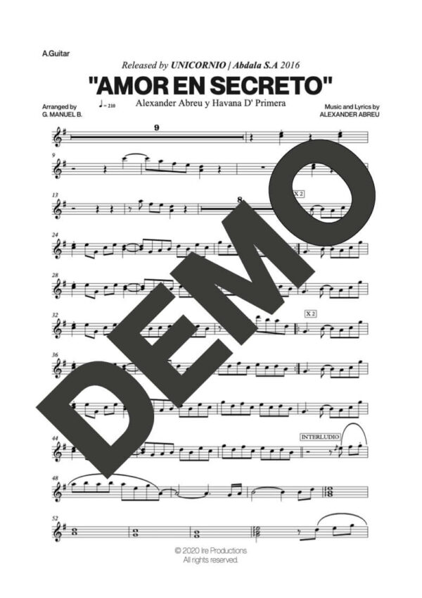 Havana D' Primera – Amor en Secreto – Sheet Music Demo Page 4 (PDF) – Includes charts for Trumpets, Trombones, Saxophone, Piano and Bass