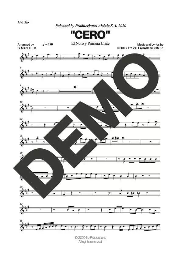 El Noro y Primera Clase – Cero – First Page of Sheet Music Preview (PDF) – Includes charts for Trumpets, Trombones, Saxophone, Piano and Bass