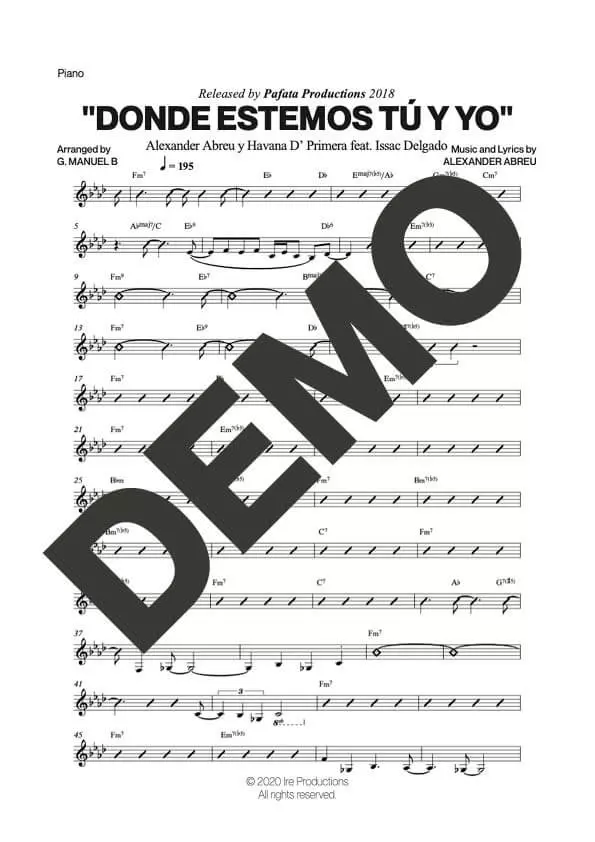 Havana D' Primera|Issac Delgado – Donde Estemos Tú y Yo – Sheet Music Demo Page 3 (PDF) – Includes charts for Trumpets, Trombones, Saxophone, Piano and Bass