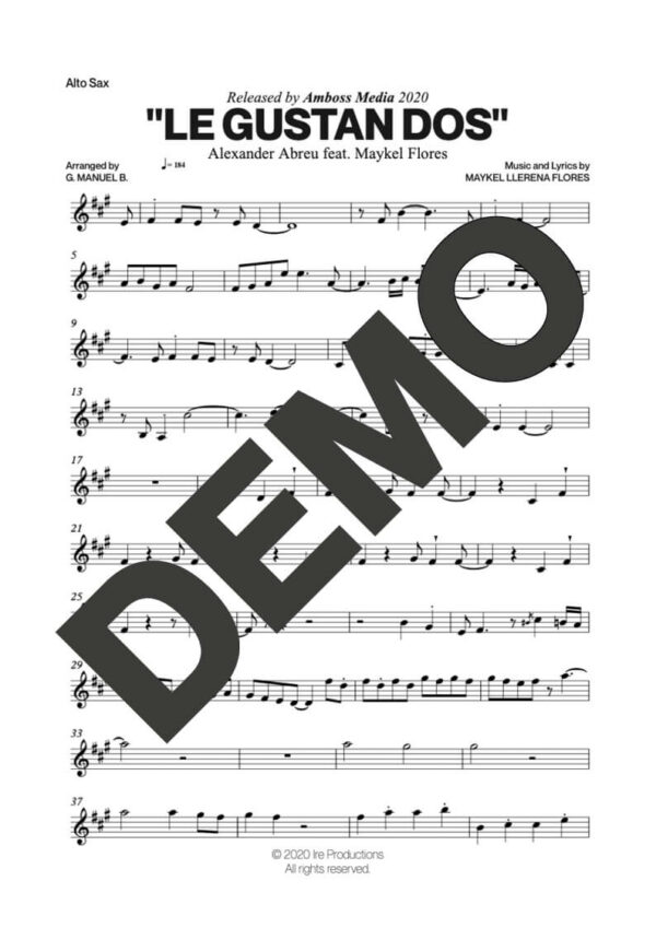 Alexander Abreu|Maykel Flores – Le Gustan Dos – First Page of Sheet Music Preview (PDF) – Includes charts for Trumpets, Trombones, Saxophone, Piano and Bass