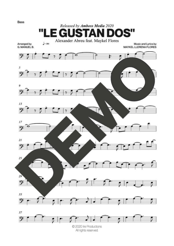 Alexander Abreu|Maykel Flores – Le Gustan Dos – Sheet Music Demo Page 5 (PDF) – Includes charts for Trumpets, Trombones, Saxophone, Piano and Bass