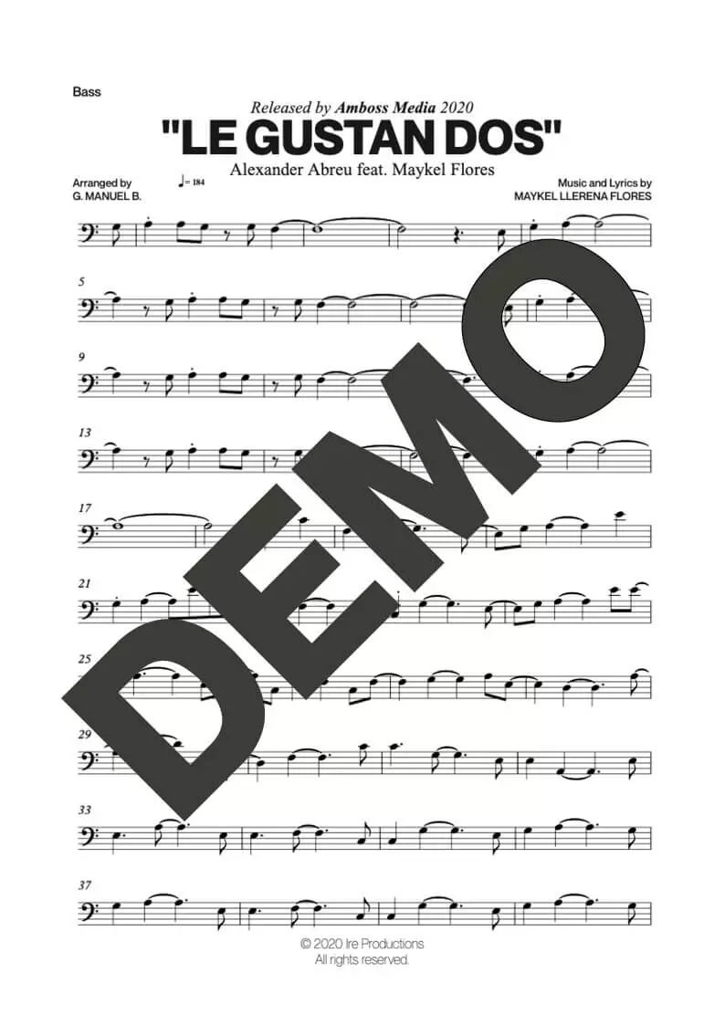 Alexander Abreu|Maykel Flores – Le Gustan Dos – Sheet Music Demo Page 5 (PDF) – Includes charts for Trumpets, Trombones, Saxophone, Piano and Bass