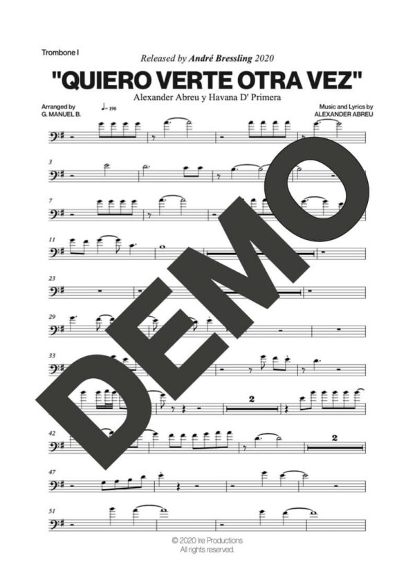 Havana D' Primera – Quiero Verte Otra Vez – Sheet Music Demo Page 2 (PDF) – Includes charts for Trumpets, Trombones, Saxophone, Piano and Bass